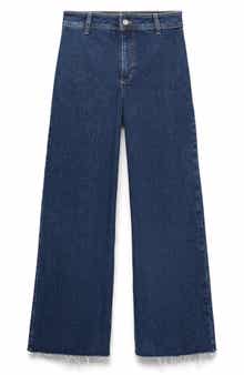 MANGO Catherin Raw Hem High Waist Wide Leg Culotte Jeans