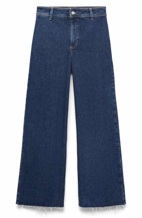 MANGO Catherin Raw Hem High Waist Wide Leg Culotte Jeans