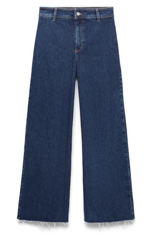 Shop Mango Catherin Raw Hem High Waist Wide Leg Culotte Jeans In Dark Blue