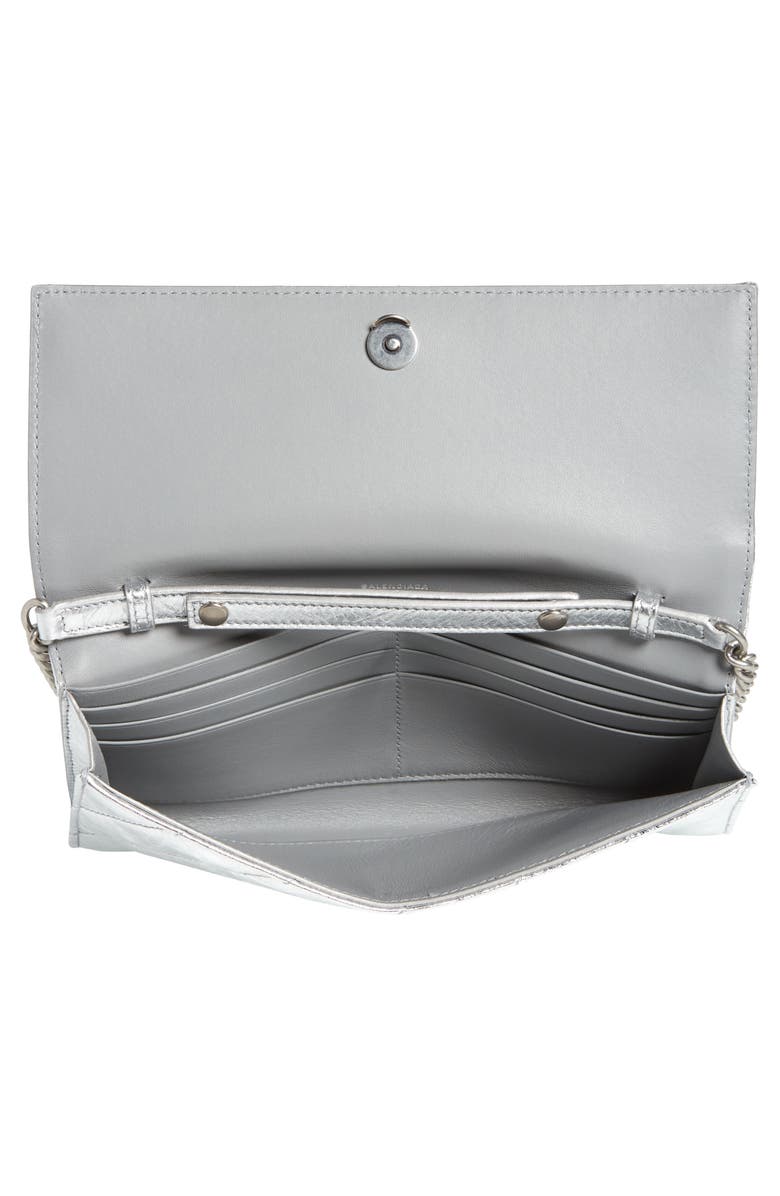 Balenciaga Crush Metalic Leather Wallet on a Chain, Alternate, color, 