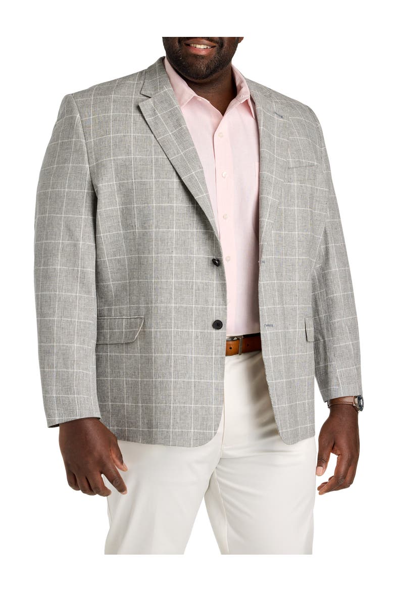 Big & Tall Plaid Linen-Blend Suit Jacket, Main, color, CHARCOAL
