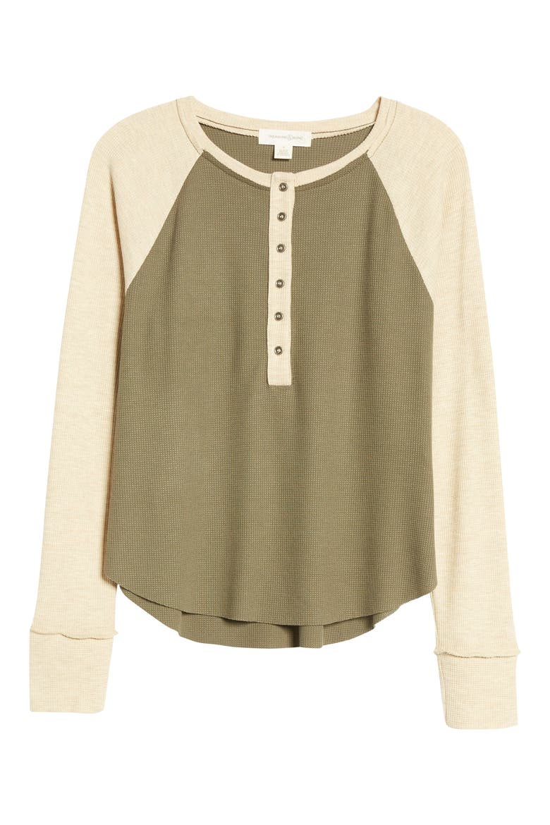 Raglan Sleeve Henley Top, Alternate, color, OLIVE SARMA- IVORY