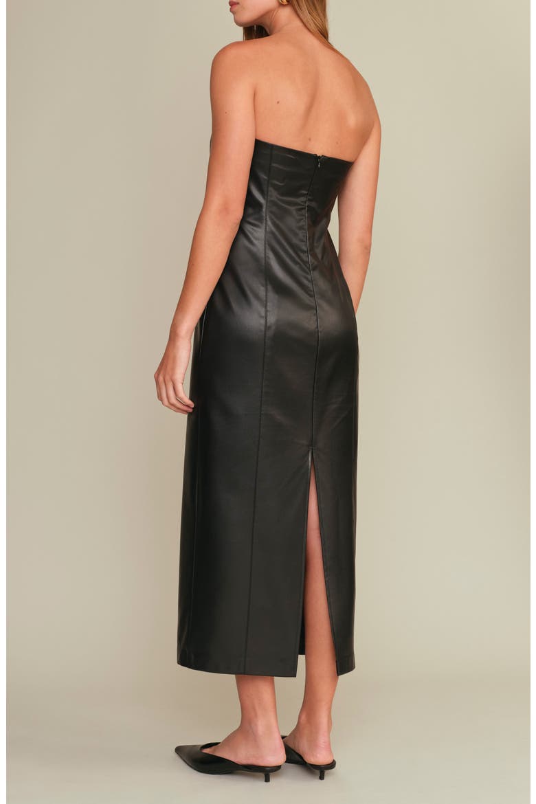 Emmet Strapless Faux Leather Dress, Alternate, color, BLACK