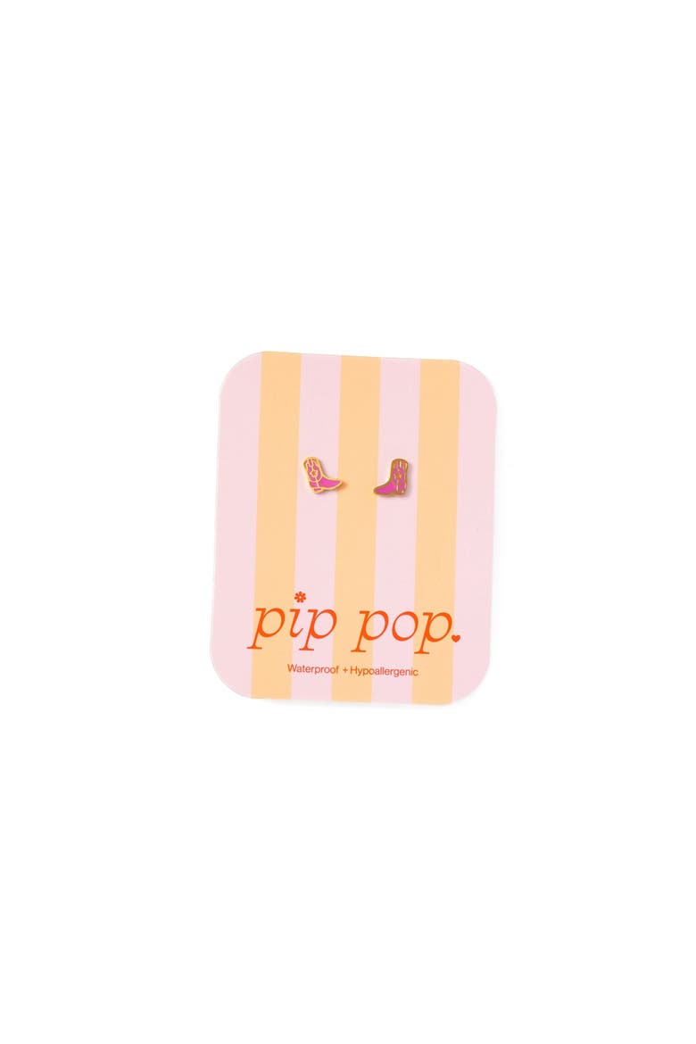 Cowboy Boot Stud Earrings, Alternate, color, Pink