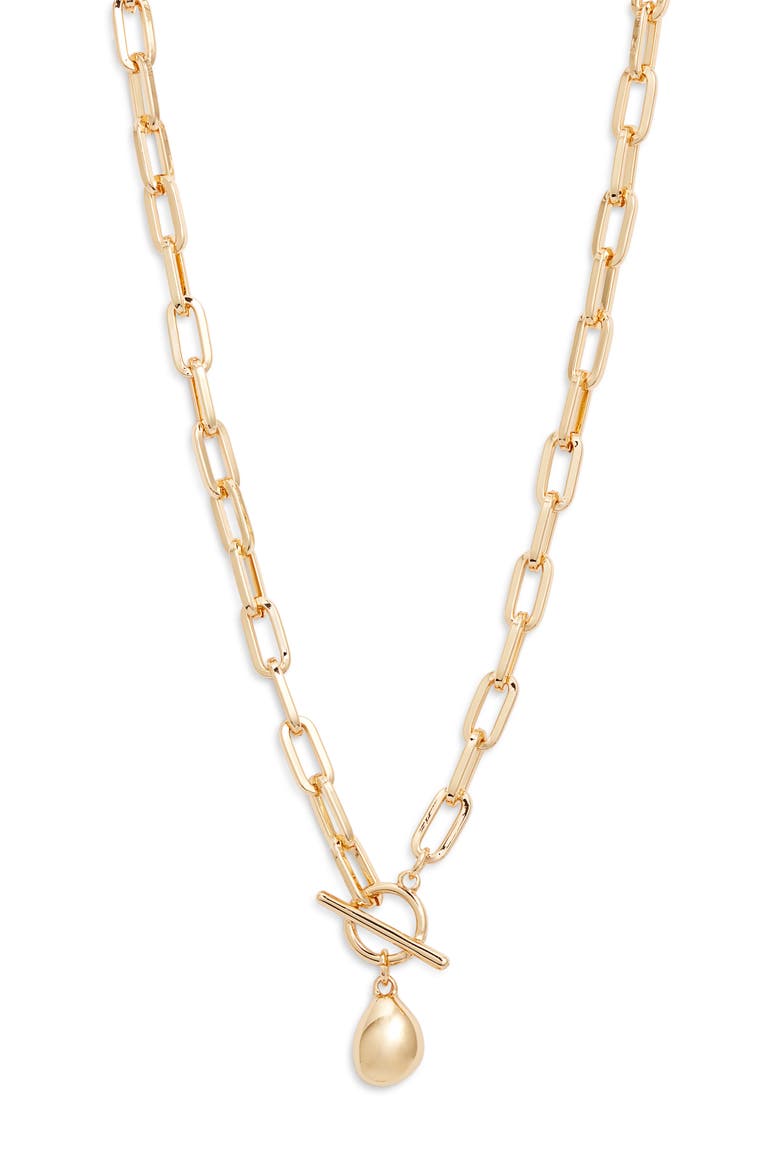 T-Bar Pebble Pendant Necklace, Main, color, GOLD