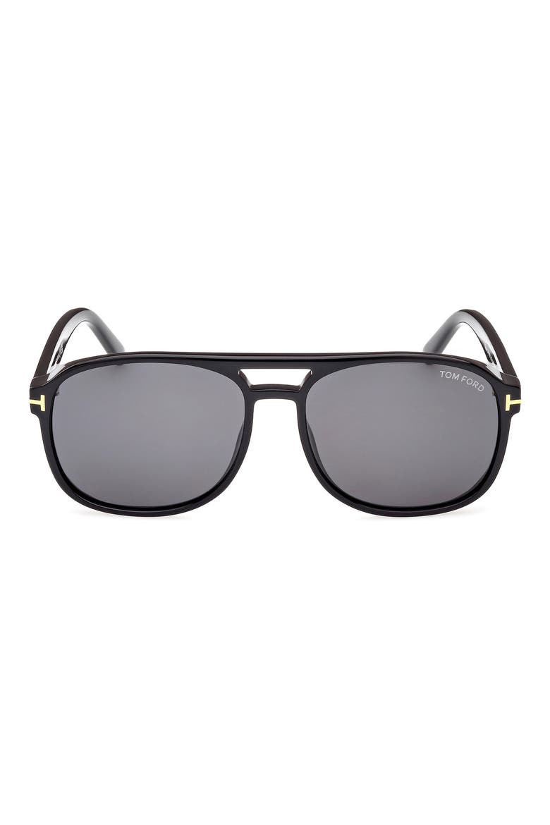 Rosco 58mm Navigator Sunglasses, Main, color, SHINY BLACK / LOGO / SMOKE
