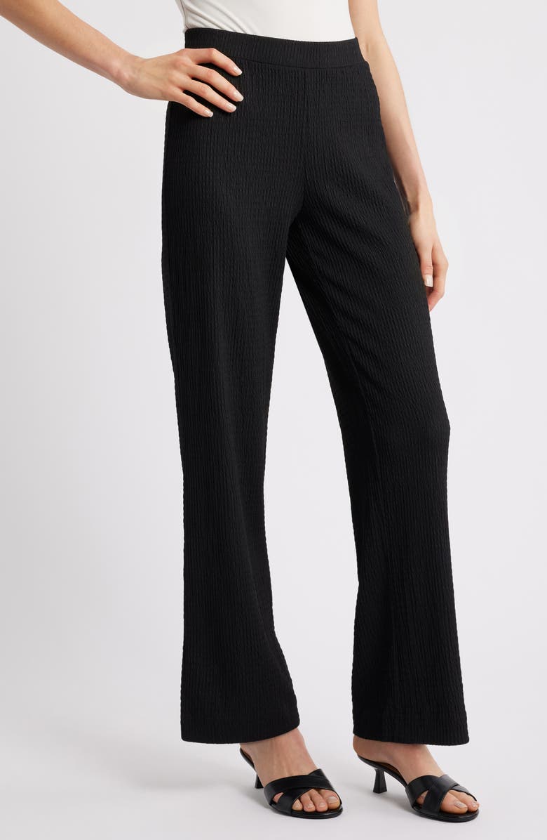 AK ANNE KLEIN Textured Pull-On Wide Leg Trousers, Main, color, Anne Black