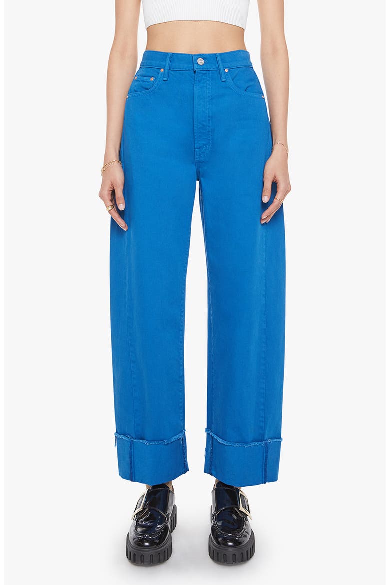 The Half Pipe Frayed Cuffed Barrel Leg Jeans, Main, color, MYKONOS BLUE