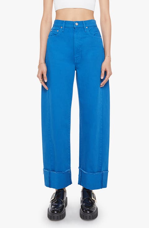 The Half Pipe Frayed Cuffed Barrel Leg Jeans (Mykonos Blue)