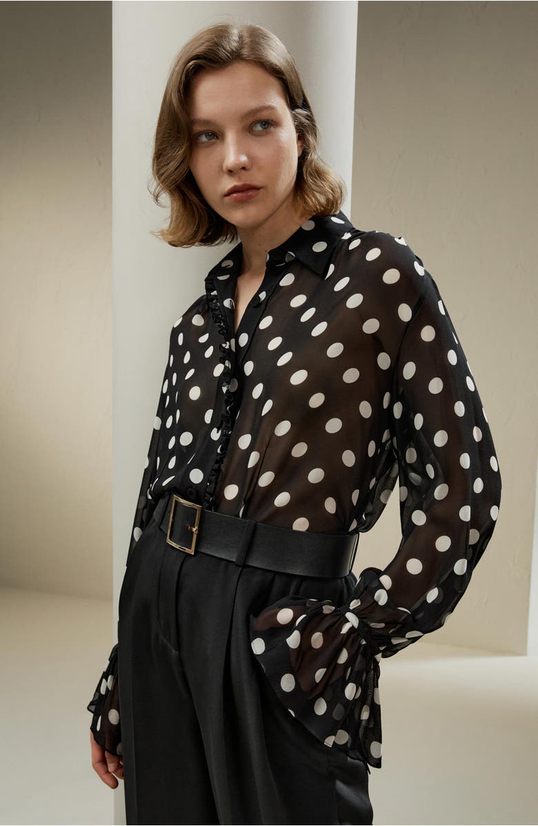 Lilysilk Polka Dots Georgette Blouse, Alternate, color, White Dots In Black