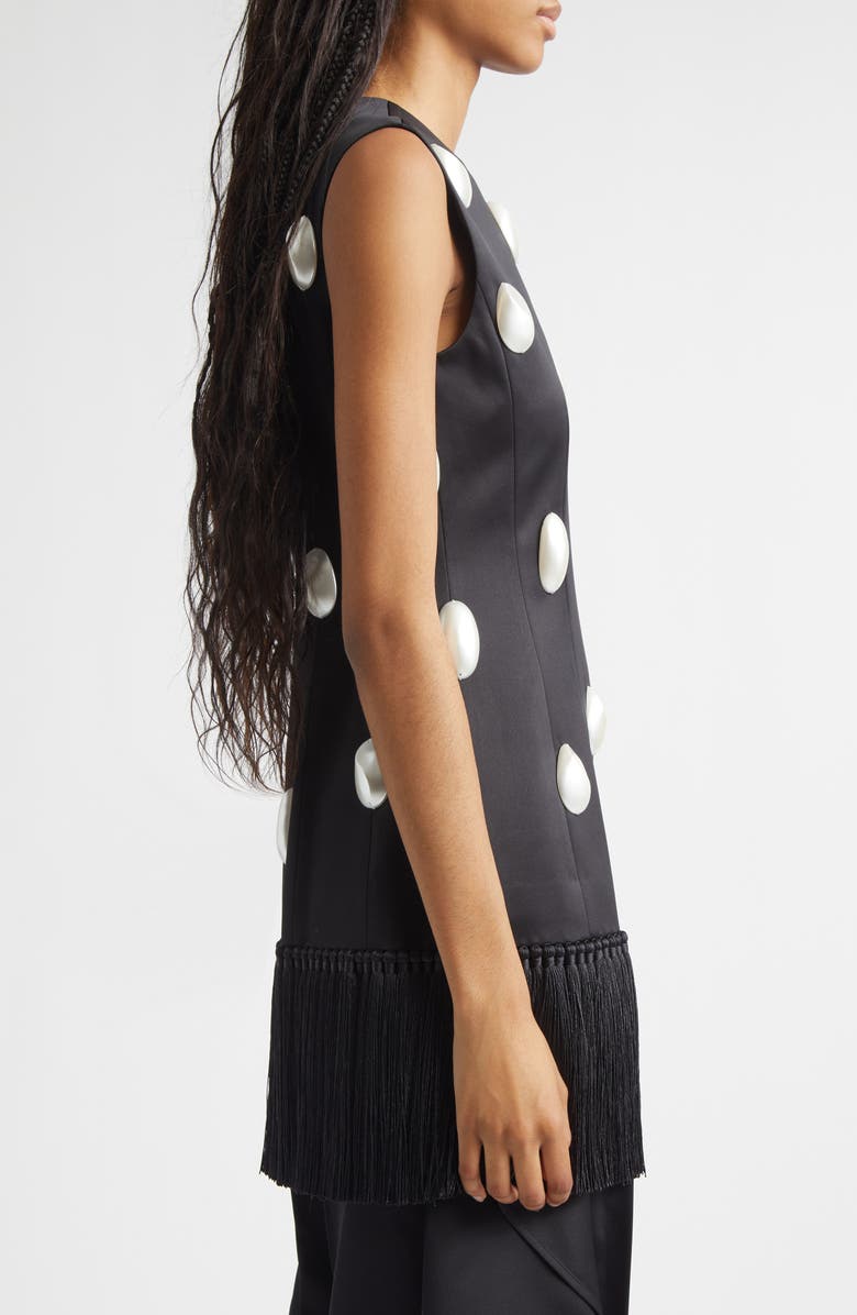 EENK Embellished Fringe Hem Satin Top, Alternate, color, Black Polyester