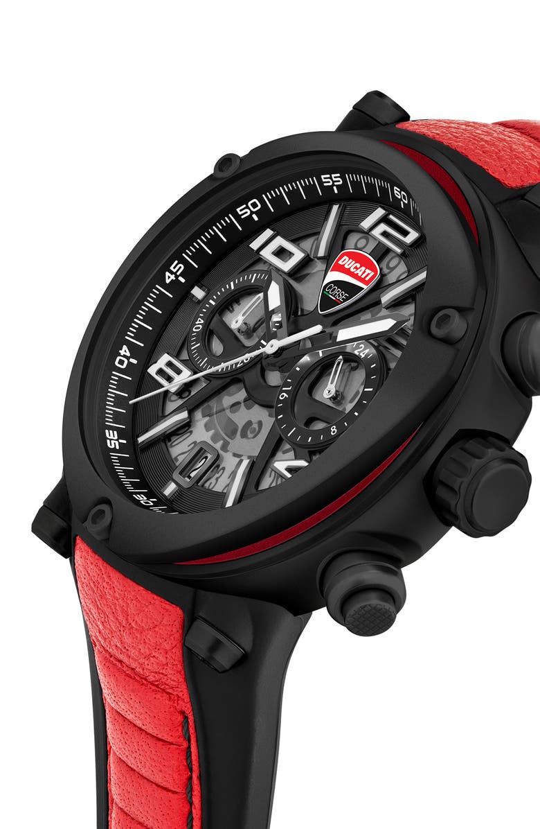 Ducati Corse Partenza Leather Strap Chronograph Watch, 49mm, Alternate, color,