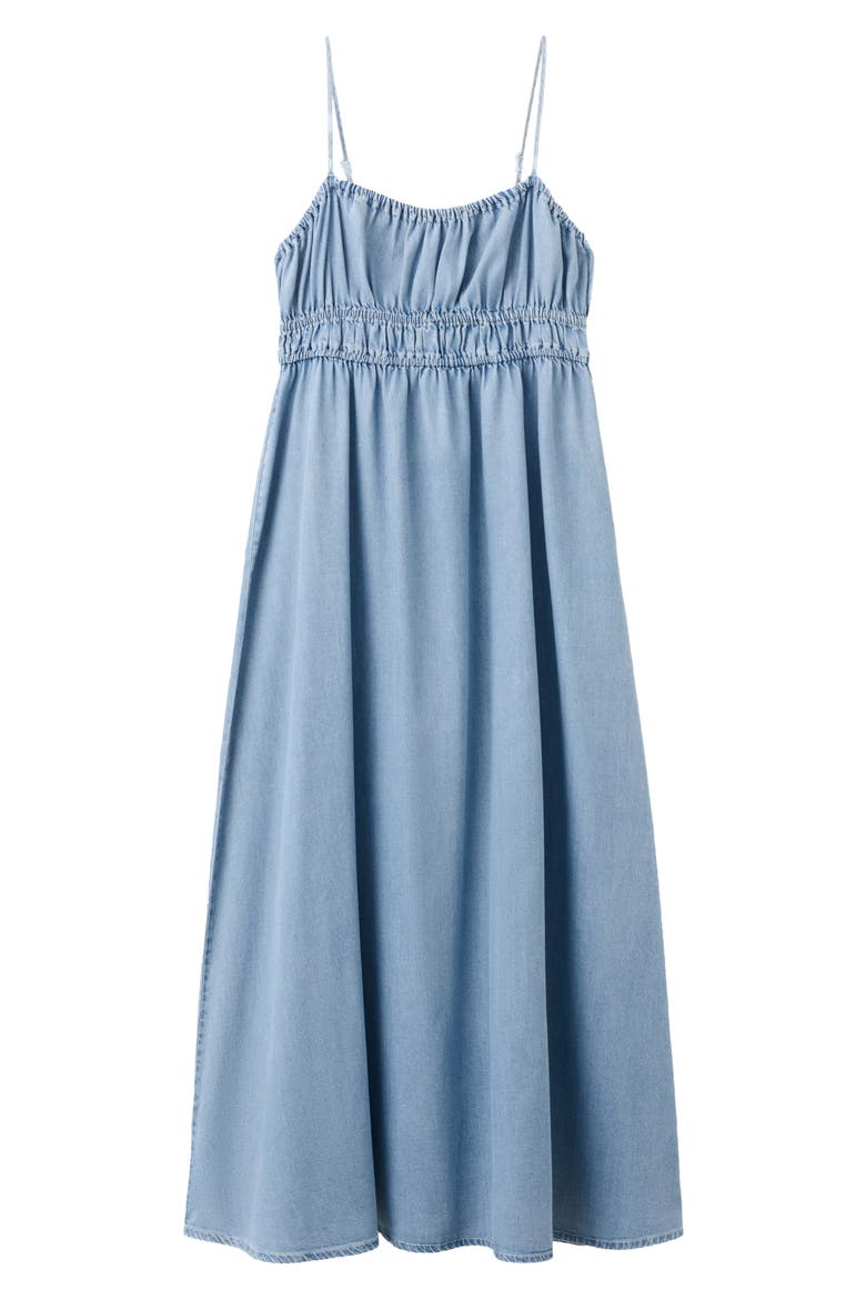 Gathered Waist Denim Maxi Dress, Alternate, color, LIGHT BLUE