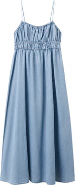 MANGO Gathered Waist Denim Maxi Dress