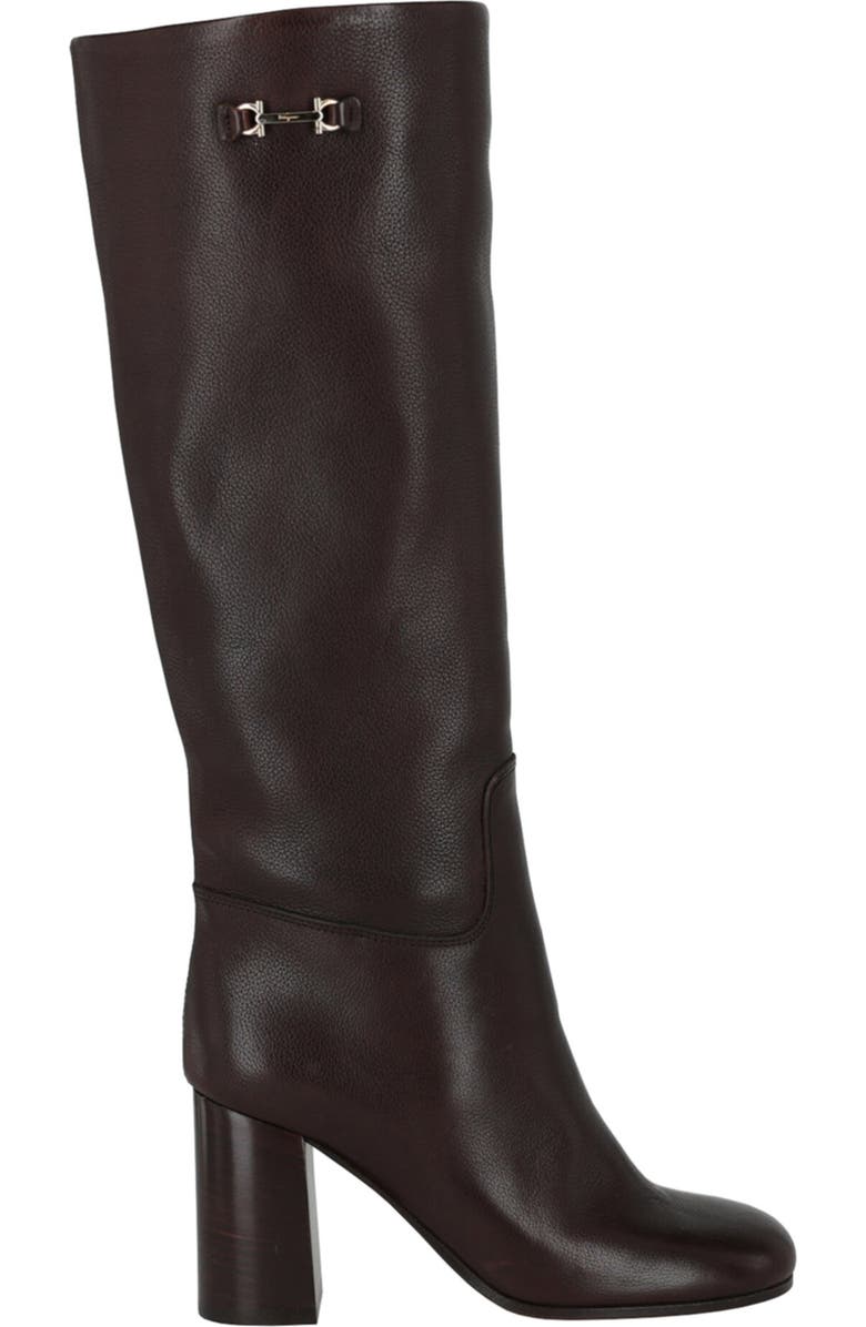 FERRAGAMO Ovidio Knee High Leather Boot, Alternate, color, Dark Brown