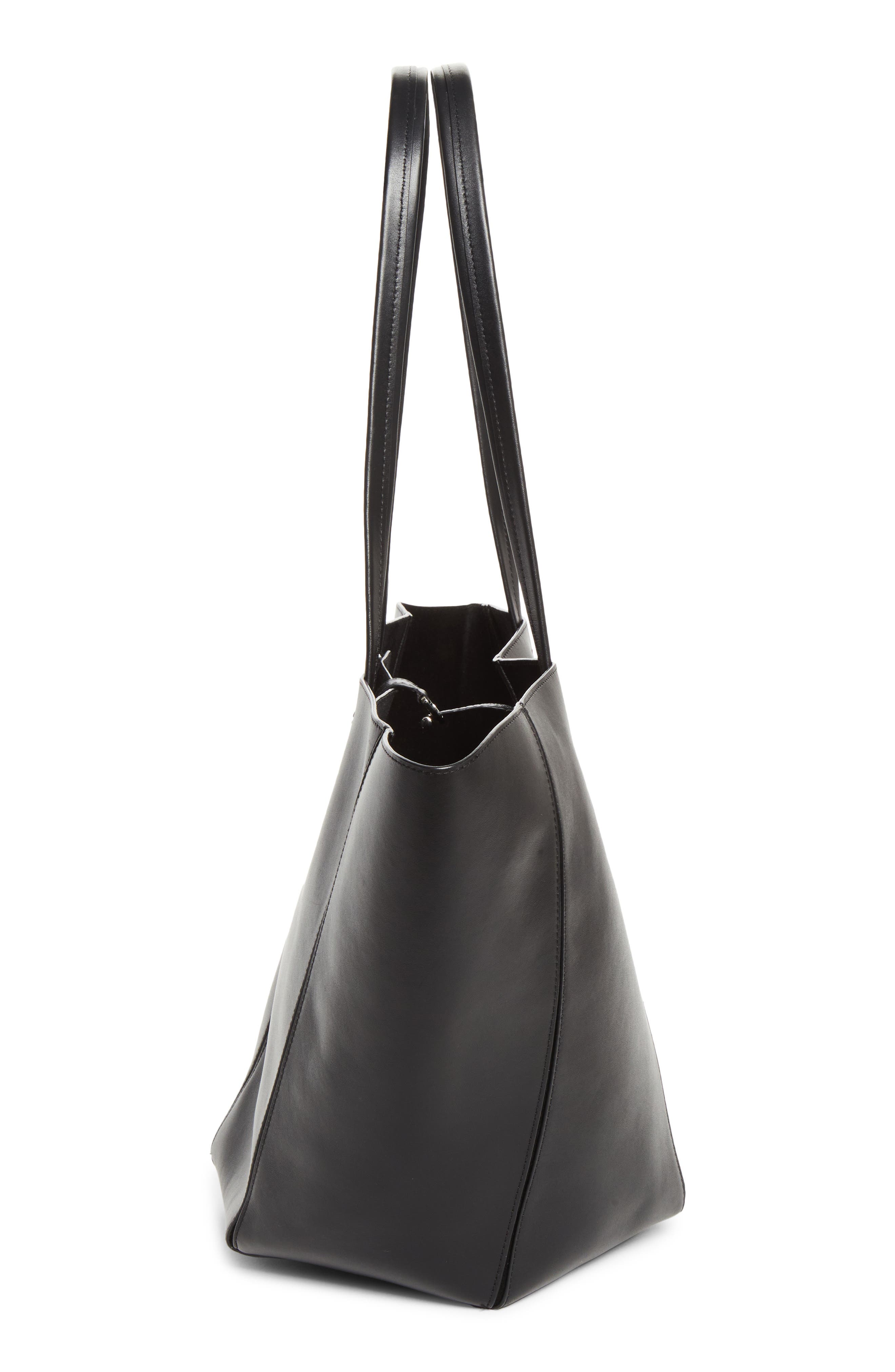 Hex Calfskin Leather Tote, Alternate, color, BLACK