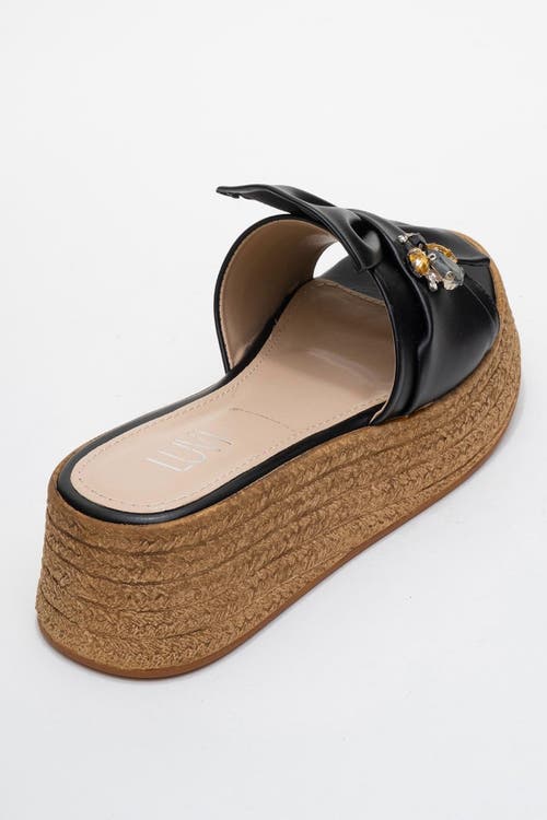 Prologue Shoes Shara Braided Bow & Bee Buckle Platform Sandal In Black