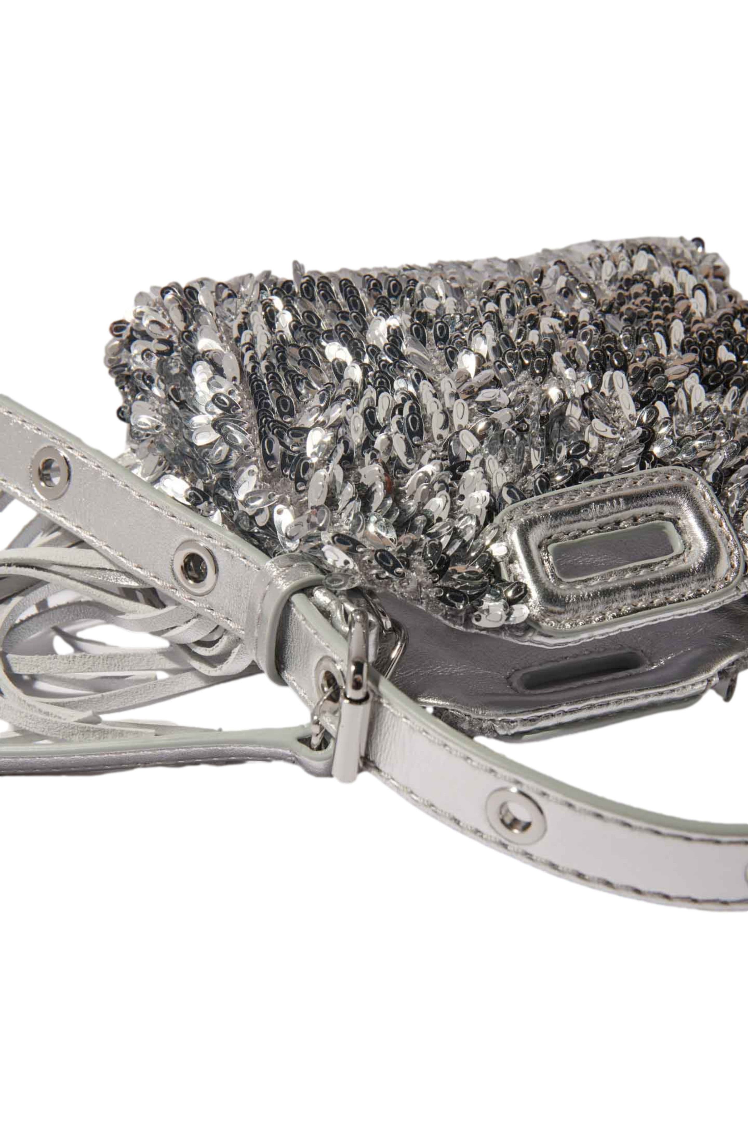 maje Miss M Nano bag with silver sequins, Alternate, color, 