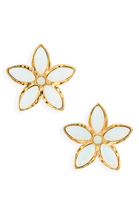 Floral Cabochon Stud Earrings