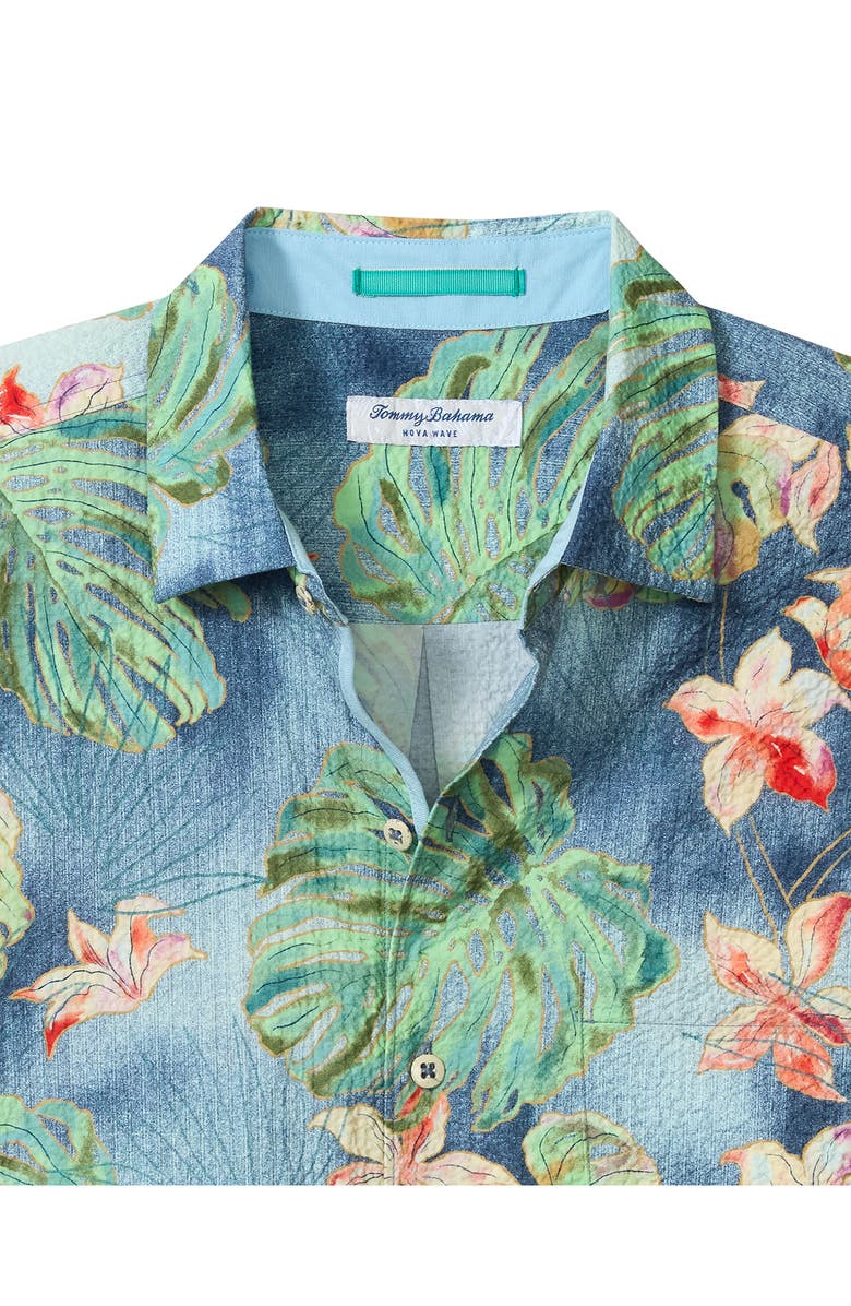 Tommy Bahama Nova Wave Mira Jungle Floral Short Sleeve Seersucker Button-Up Shirt, Alternate, color, Bering Blue
