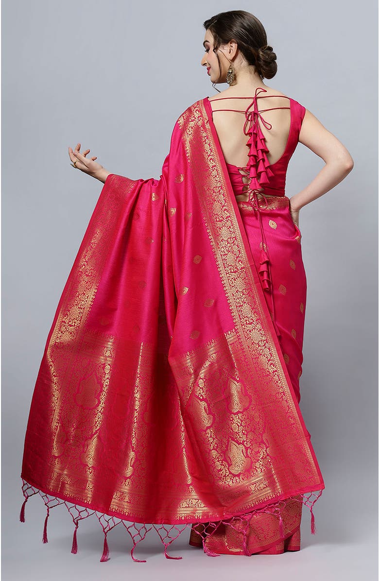One Minute Saree<sup>®</sup> Silia Moss Weave Pink Art Silk Pre-Draped Ready to Wear Sari, Alternate, color, 
