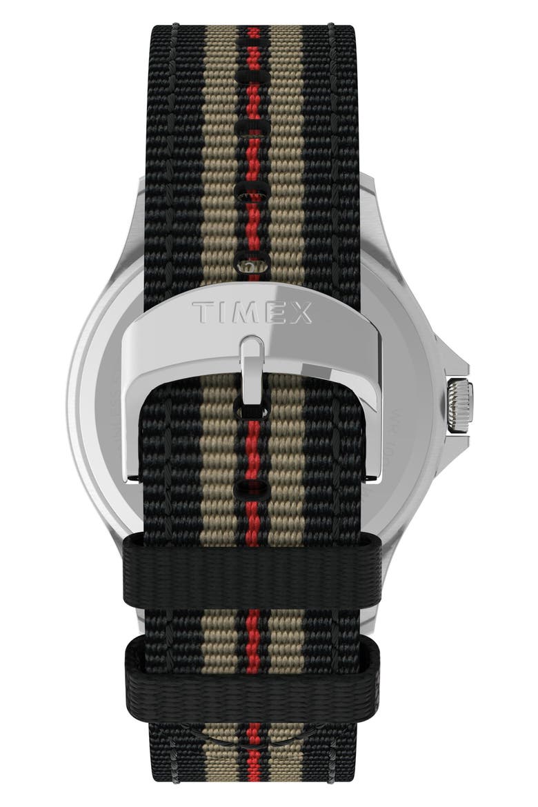 Navi XL Textile Strap Watch, 41mm, Alternate, color, RED MULTI/ BLACK/ SILVER