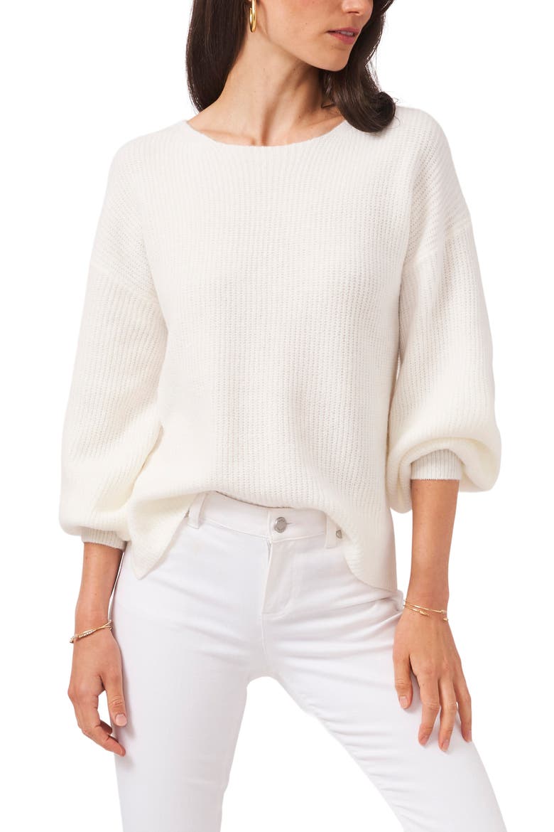 Cross Back Bubble Sleeve Sweater, Main, color, ANTIQUE WHITE