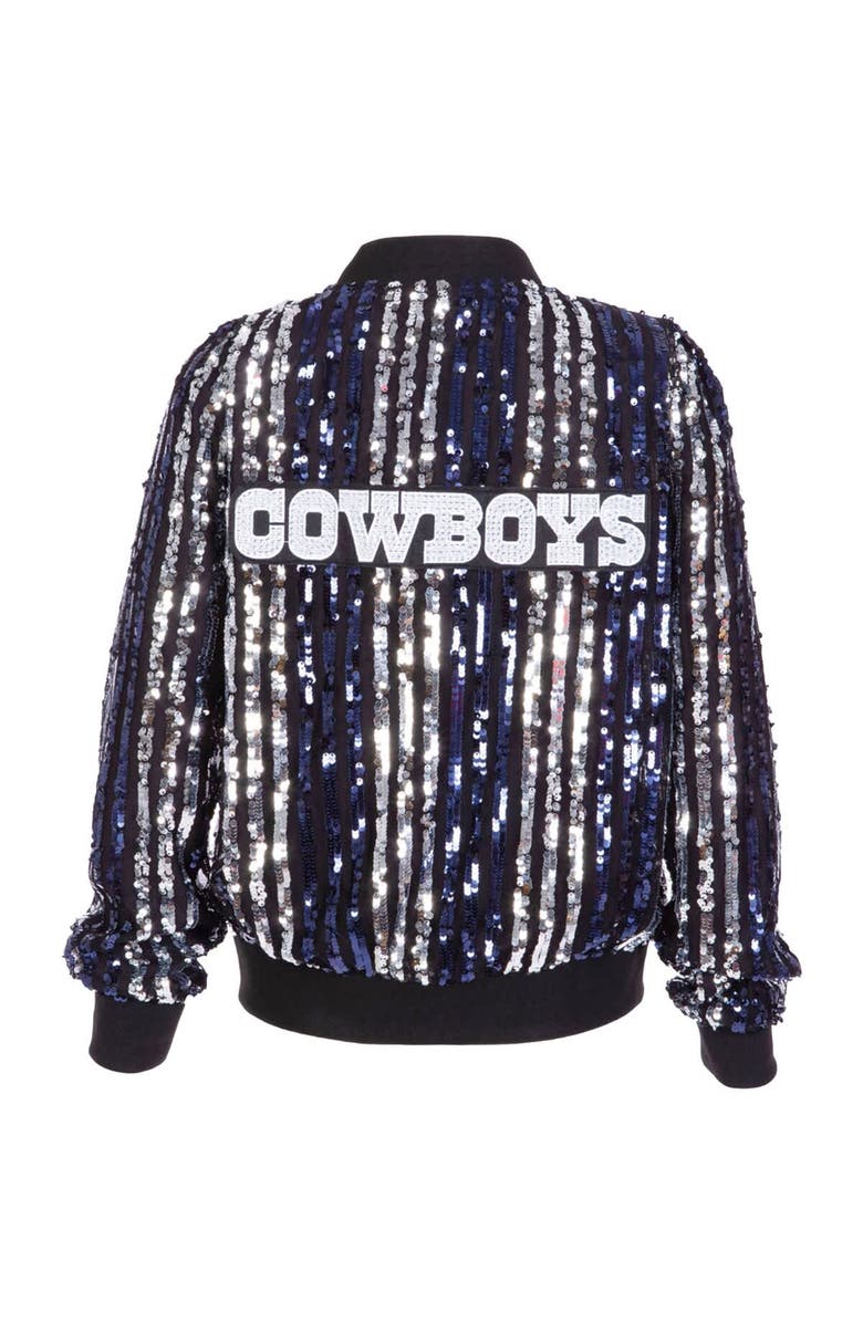 CUCE Women's Cuce  Navy Dallas Cowboys Slim Fit Sequin Striped Full-Zip Bomber Jacket, Alternate, color, 