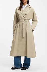 BOSS Calili Belted Water Repellent Cotton Blend Trench Coat