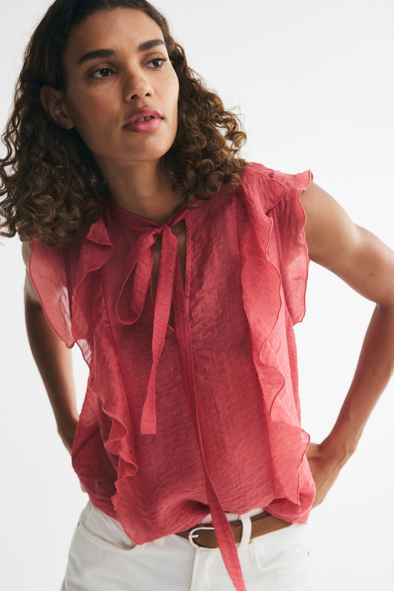 Flounced Scarf-collar Blouse, Main, color, Pink