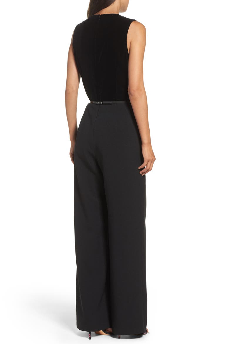 Velvet & Crepe Jumpsuit, Alternate, color, BLACK