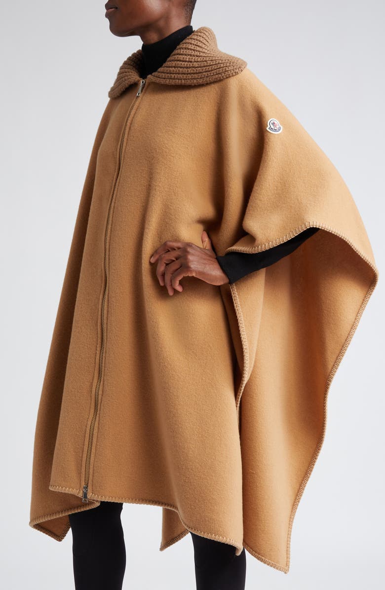 Moncler Mixed Media Wool Cape, Alternate, color,