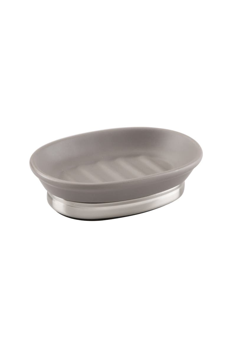 Ceramic Soap Dish for Bathroom Sink - Matte Gray/Brushed, Main, color, Matte Gray/Brushed