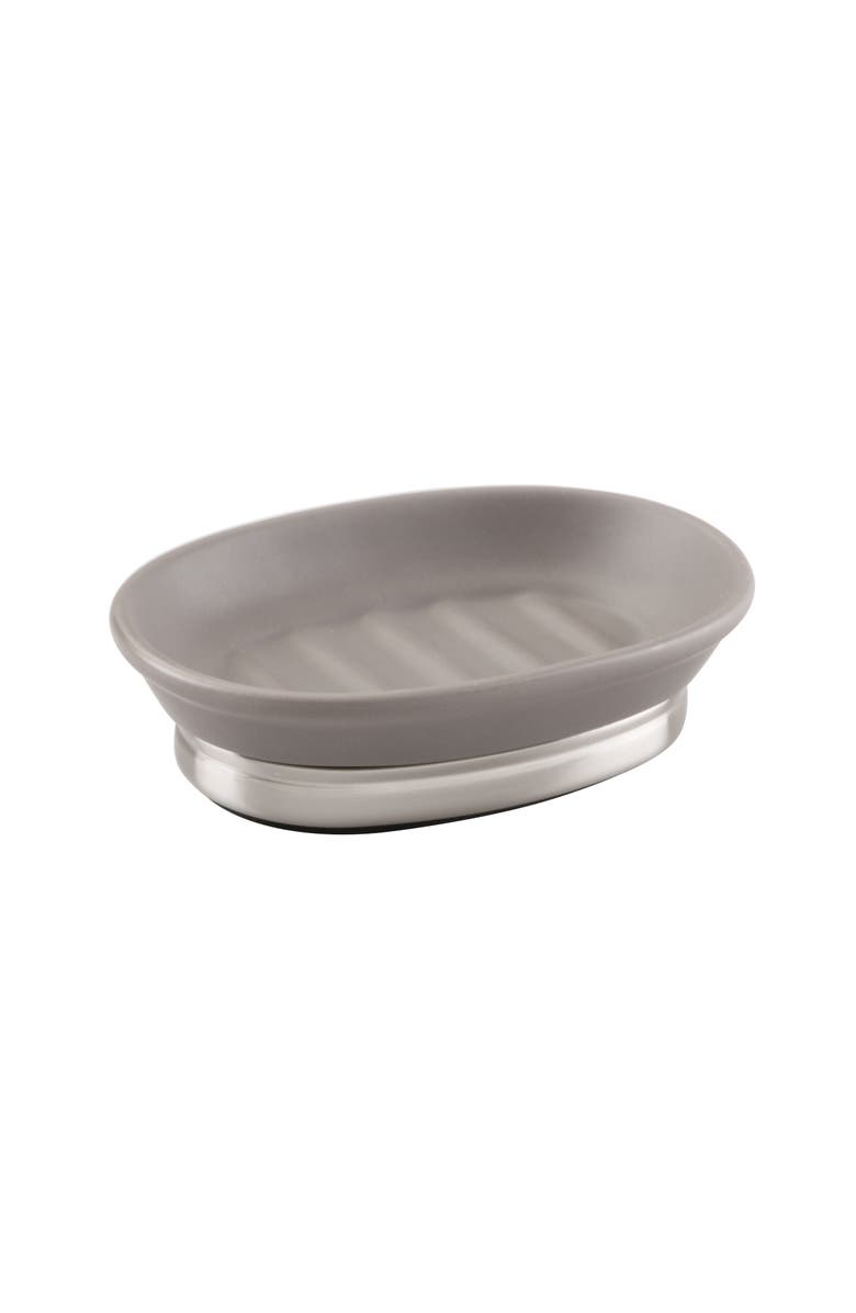 iDesign Ceramic Soap Dish for Bathroom Sink - Matte Gray/Brushed, Main, color, Matte Gray
