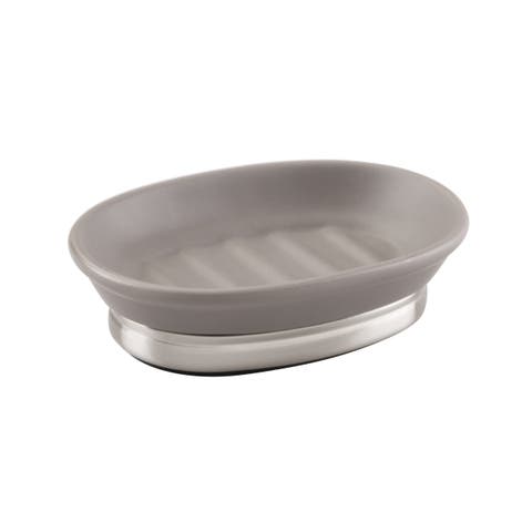 Ceramic Soap Dish for Bathroom Sink - Matte Gray/Brushed