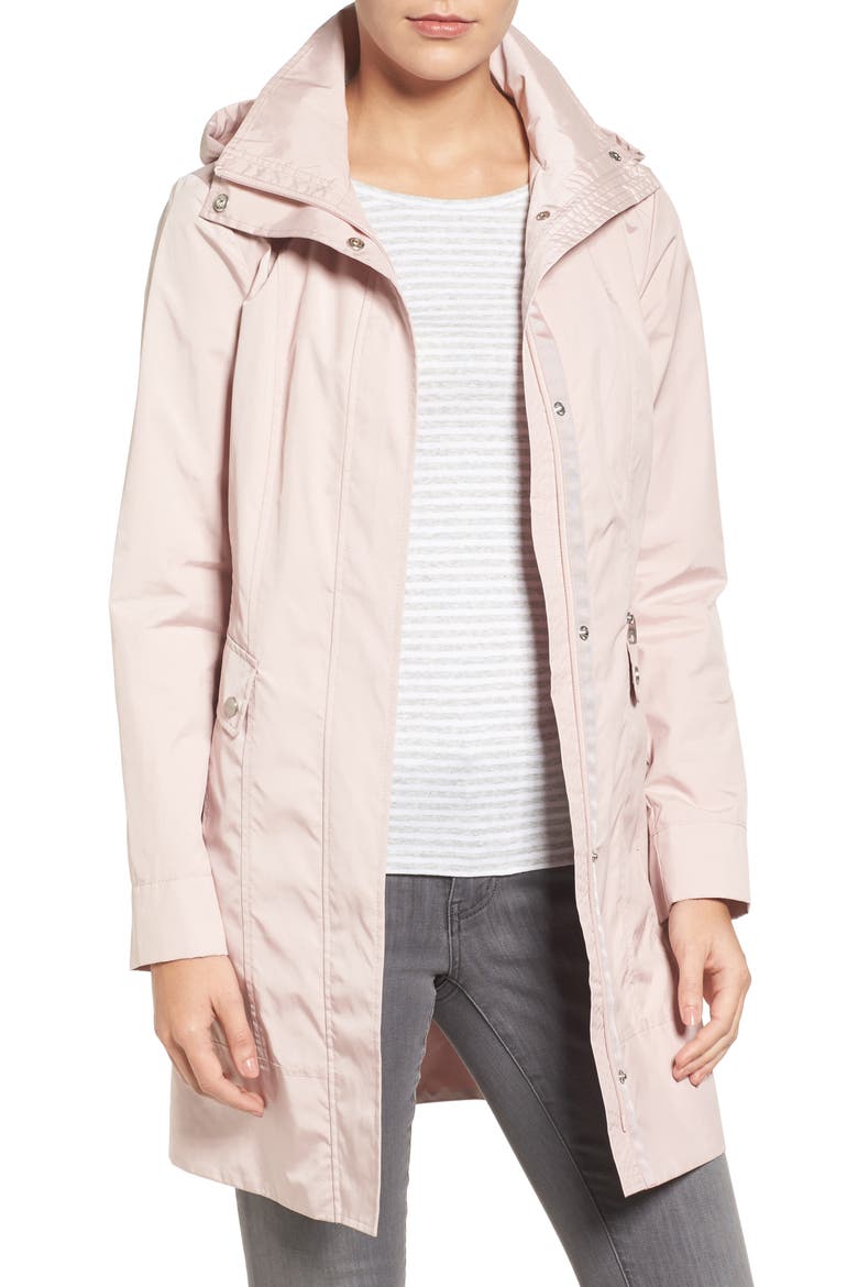 Back Bow Packable Hooded Raincoat, Main, color, CANYON ROSE