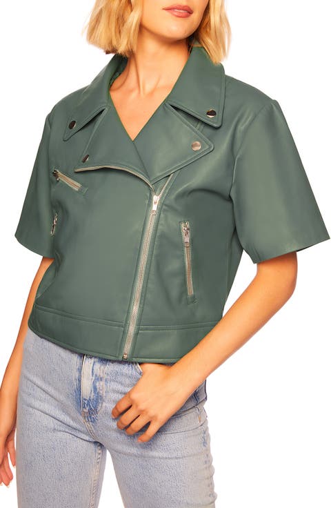 Short Sleeve Crop Faux Leather Moto Jacket