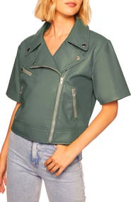 Susana Monaco Short Sleeve Crop Faux Leather Moto Jacket