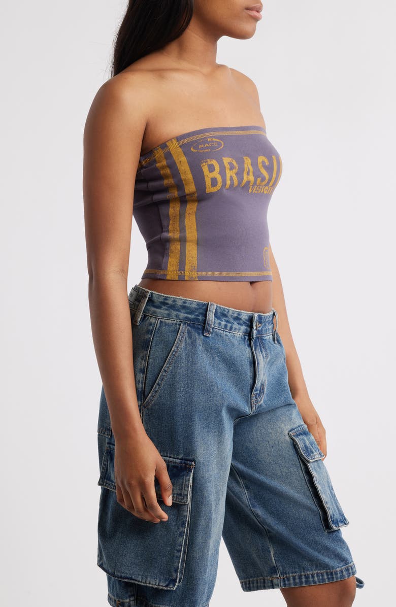 BDG Urban Outfitters Brasil Strapless Bandeau Crop Top, Alternate, color, Navy