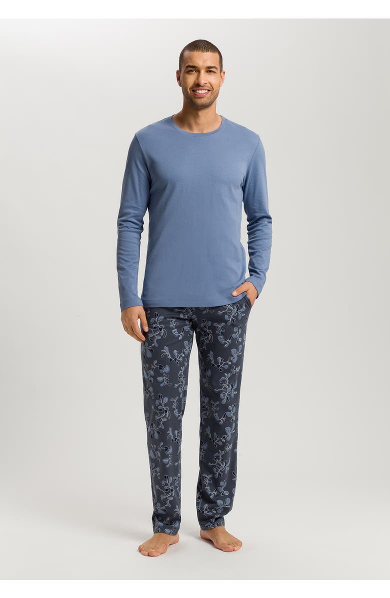 Hanro Night And Day Crew Neck Cotton Pajama Set, Alternate, color, Aqua Ink Leaves