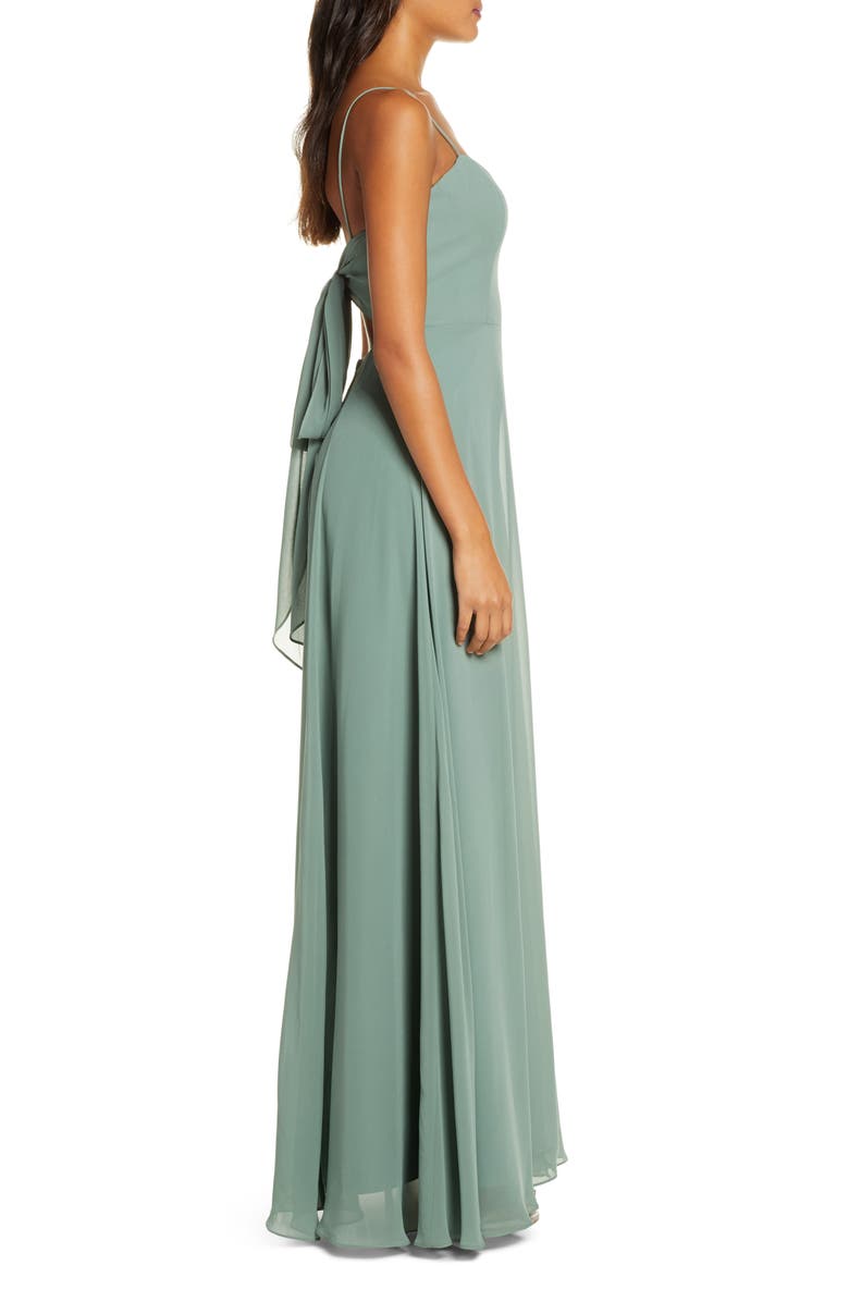 Jenny Yoo Kiara Tie Back Chiffon A-Line Gown, Alternate, color,