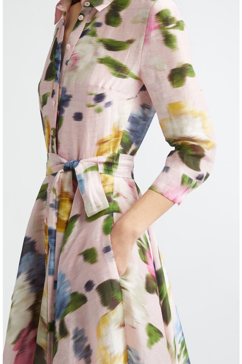 Blurred Rose Print Linen & Silk Trench Gown, Alternate, color, ROSEWATER MULTI
