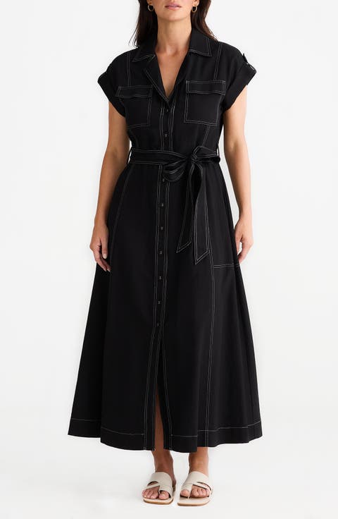 Portia Cotton & Linen Blend Maxi Shirtress