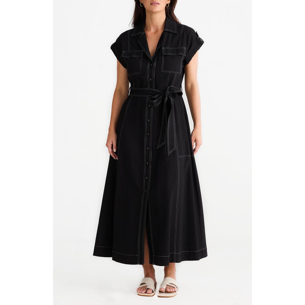 BRAVE + TRUE BRAVE+TRUE PORTIA COTTON & LINEN BLEND MAXI SHIRTRESS