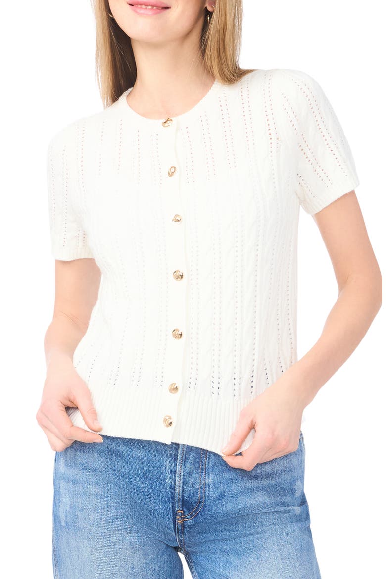 Short Sleeve Pointelle Knit Sweater, Main, color, NEW IVORY