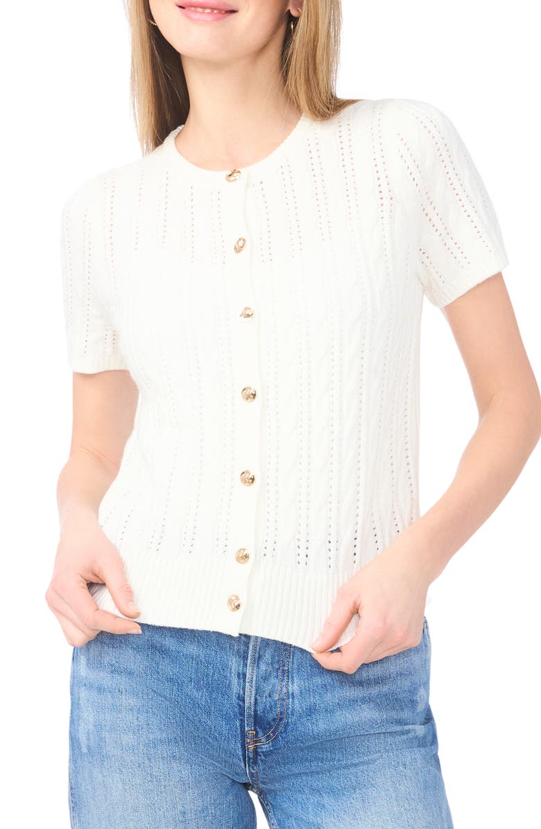 Ted Baker Short Sleeve Pointelle Knit Sweater, Main, color, New Ivory