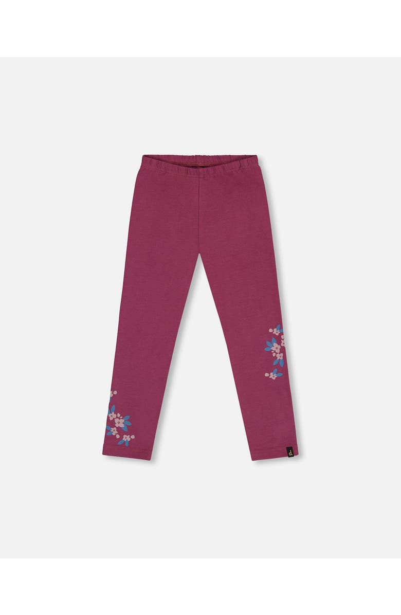 Deux par Deux Little Girl's Stretch Leggings With Print Burgundy, Main, color, 