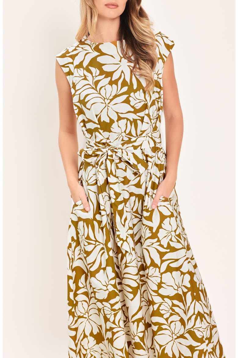 Sleeveless Print Cotton Midi Dress, Alternate, color, CAMEL