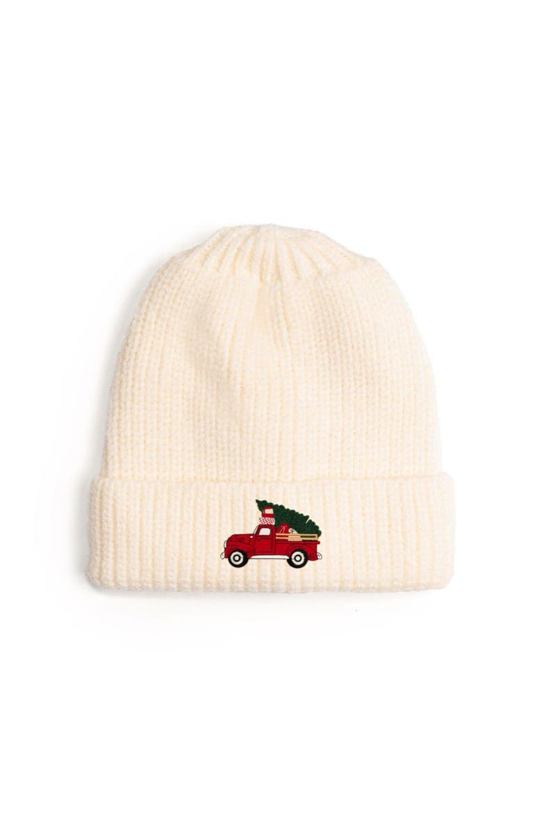 Sweet Wink Christmas Truck Patch Beanie, Main, color, Natural
