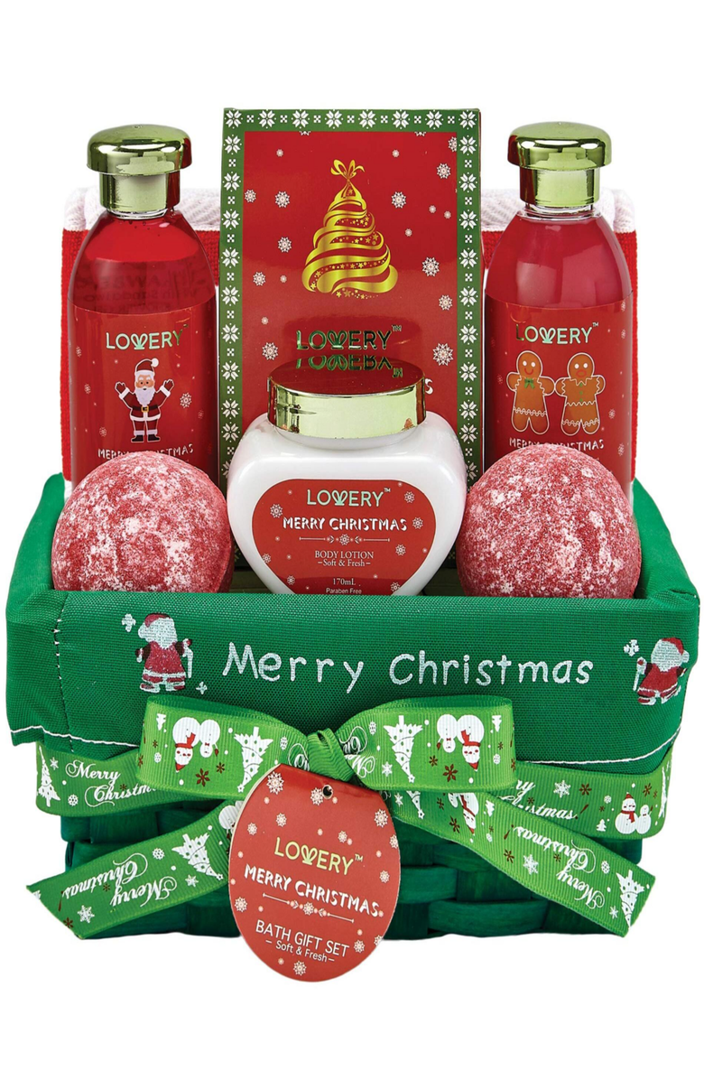 Lovery Strawberry & Sandalwood Merry Christmas Spa Gift Basket, Main, color, Strawberry